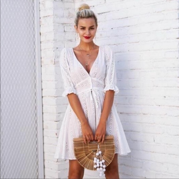 NWOT For Love and Lemons Puff Sleeve Eyelet Dress - Picture 2 of 5